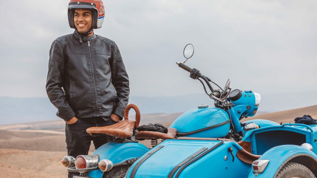 Stylish black leather motorcycle jacket