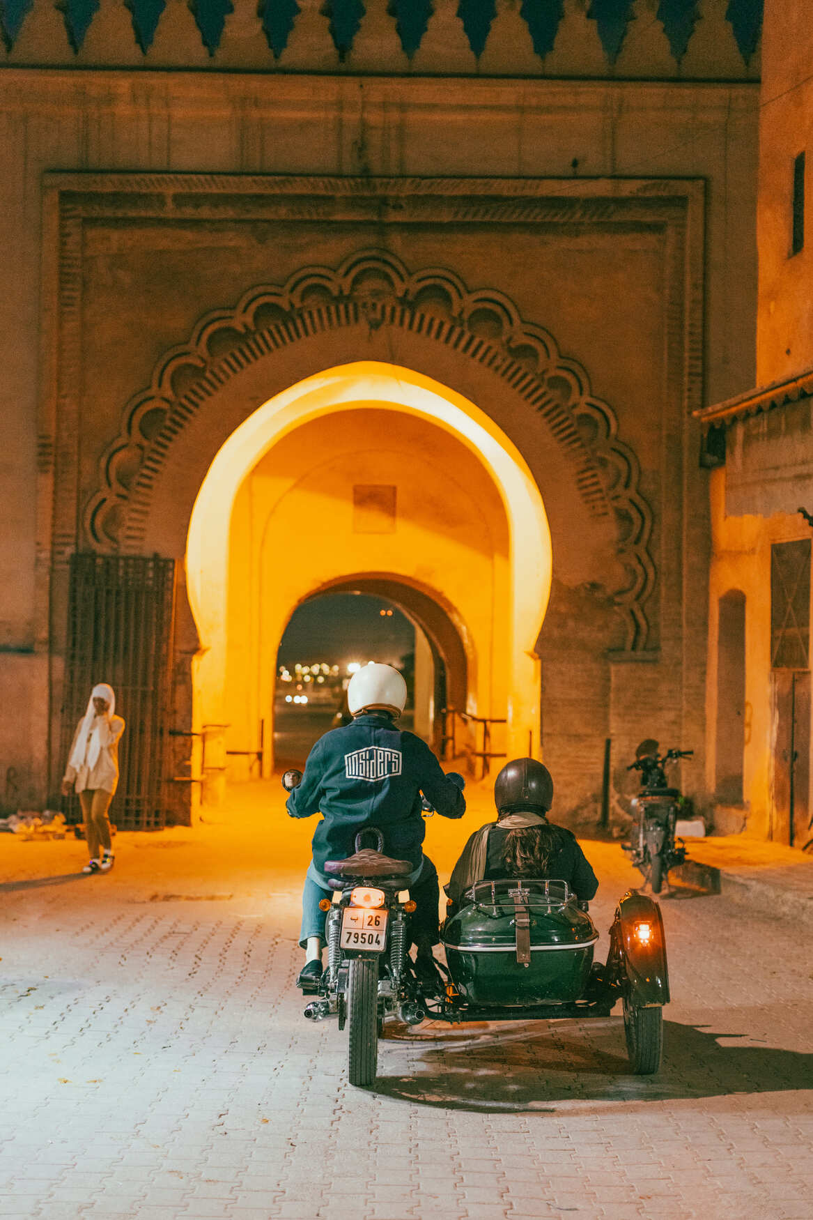 Marrakech Insiders side-car at night, on the Night Ride through the lit medina