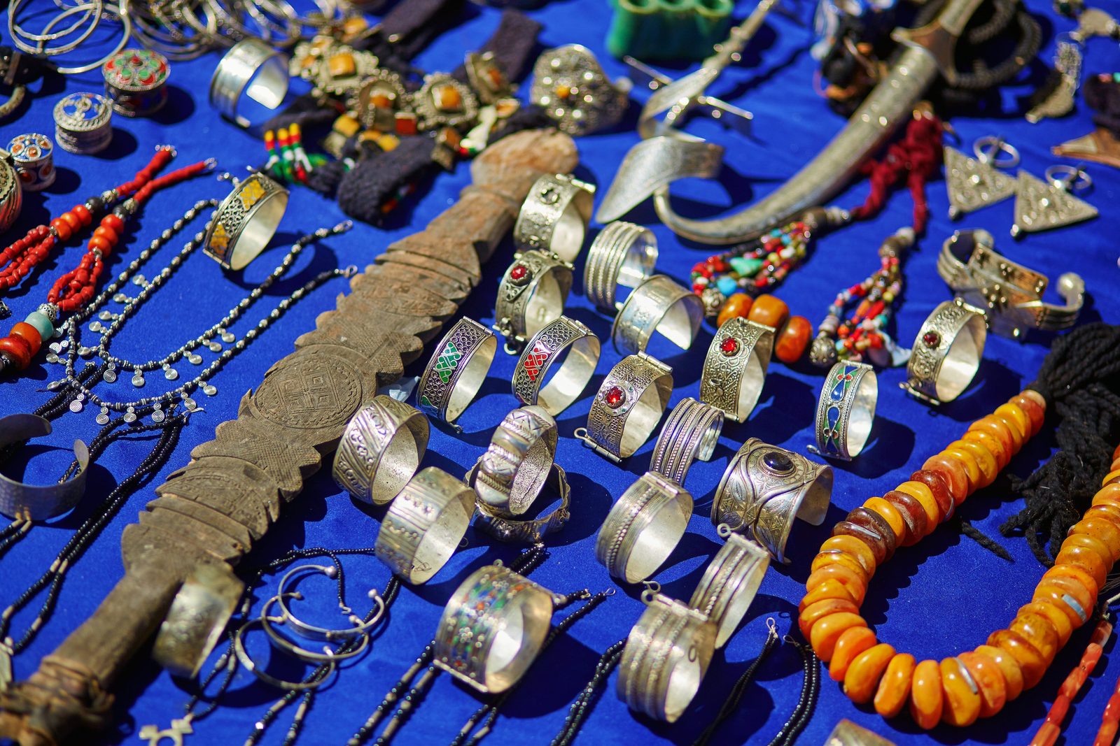 Amazigh jewellery and textiles displayed at the Pierre Bergé Museum of Berber Arts