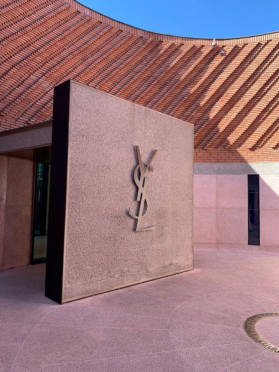 Close-up of the raised brickwork of the museum's façade