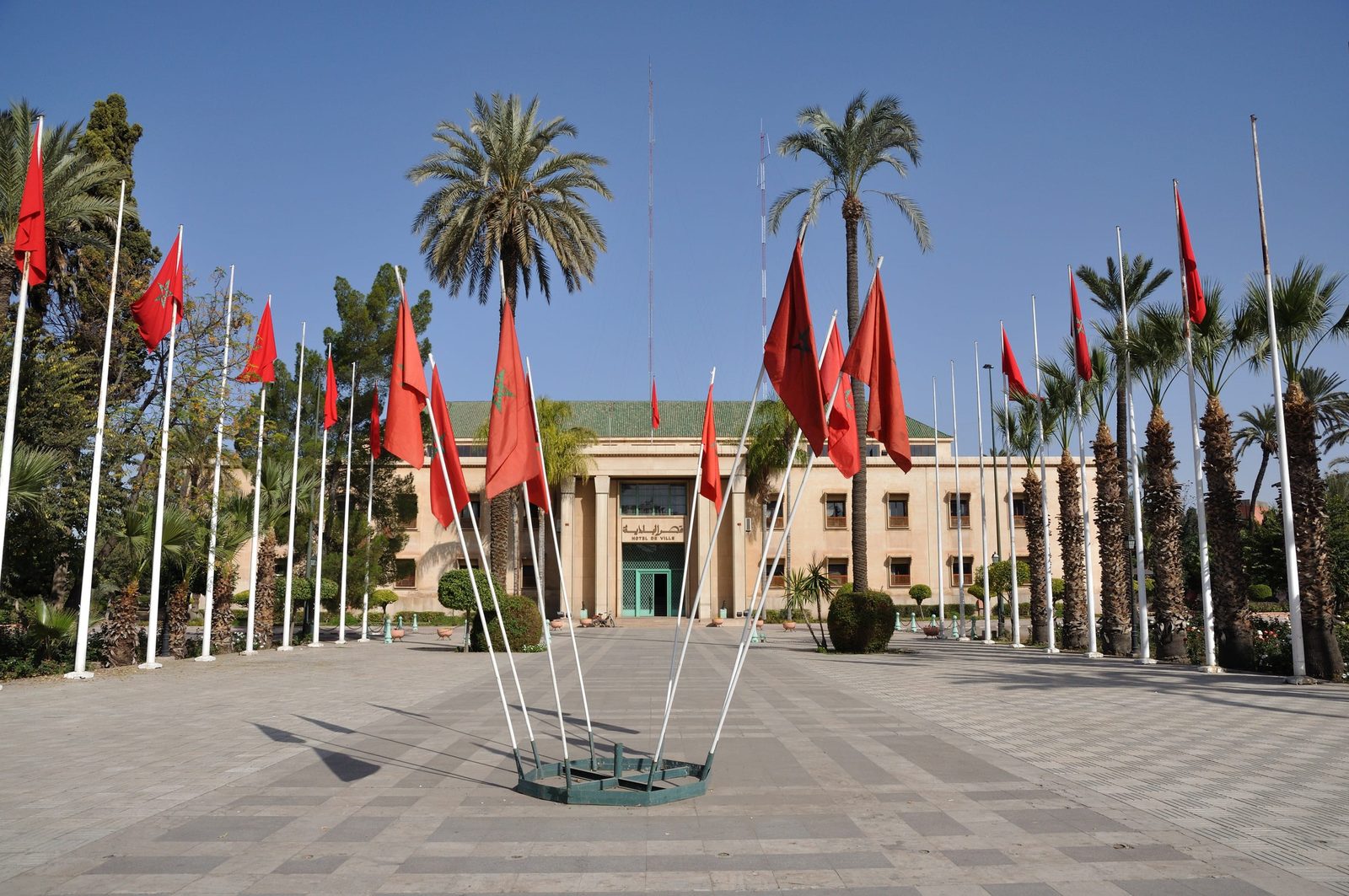 Façade of Marrakech town hall, protectorate architecture in the Guéliz