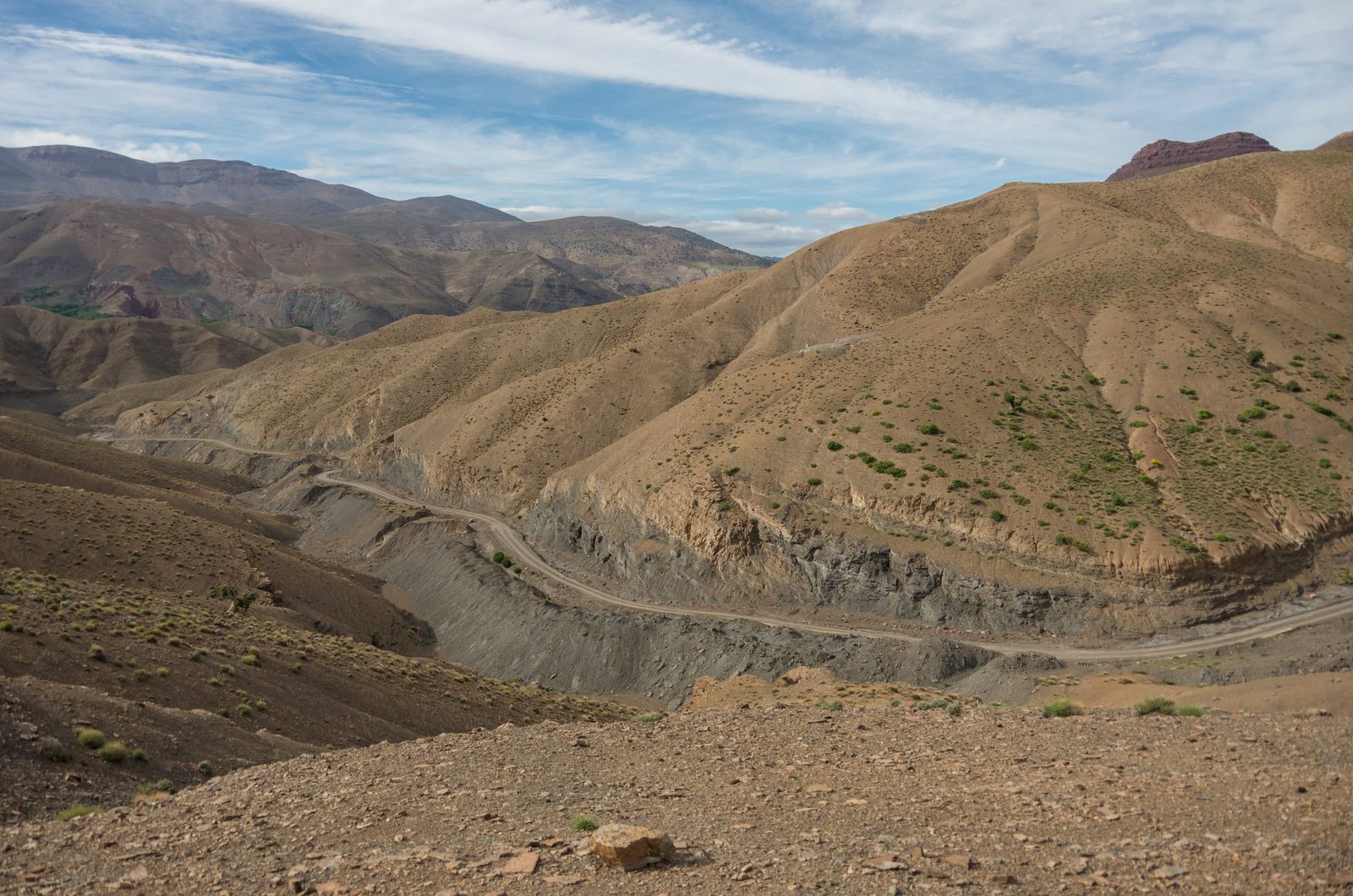 Winding road crossing the High Atlas landscapes between Marrakech and the Ouzoud Waterfalls