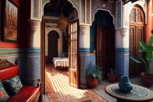 Hammam area of a riad in the Marrakech medina with black soap and argan oil
